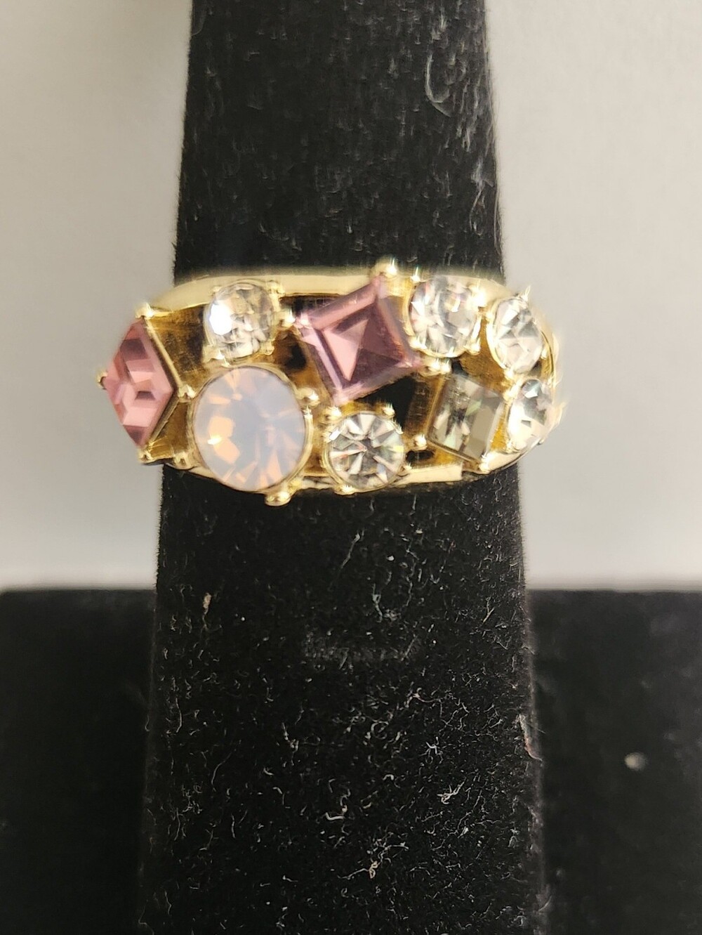 Gold-Tone Multi-Stone Pink & Clear Cocktail Ring